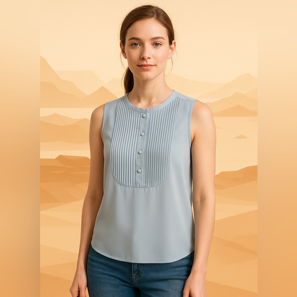 🚺👚 NWT J.Crew Pleated Front Sleeveless Top Tank Blouse – Soft Blue, Size S 4 6